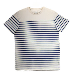 J. Crew Broken-In T-Shirt Men Size L Beige Blue Stripes Slim Fit Short Sleeve